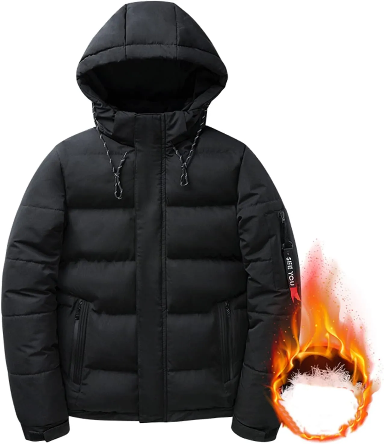 Puffer Jacket Men Waterproof Lightweight Thermal Thicken Puffer Coat Relaxed Fit Outdoor Down Jacket with Pockets