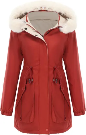 Puffer Jacket Womens Warm Winter Down Coats Long Length Quilted Maxi Puffer Solid Color Zip Overcoat with Fur Hood