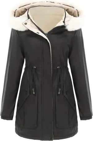 Puffer Jacket Womens Warm Winter Down Coats Long Length Quilted Maxi Puffer Solid Color Zip Overcoat with Fur Hood