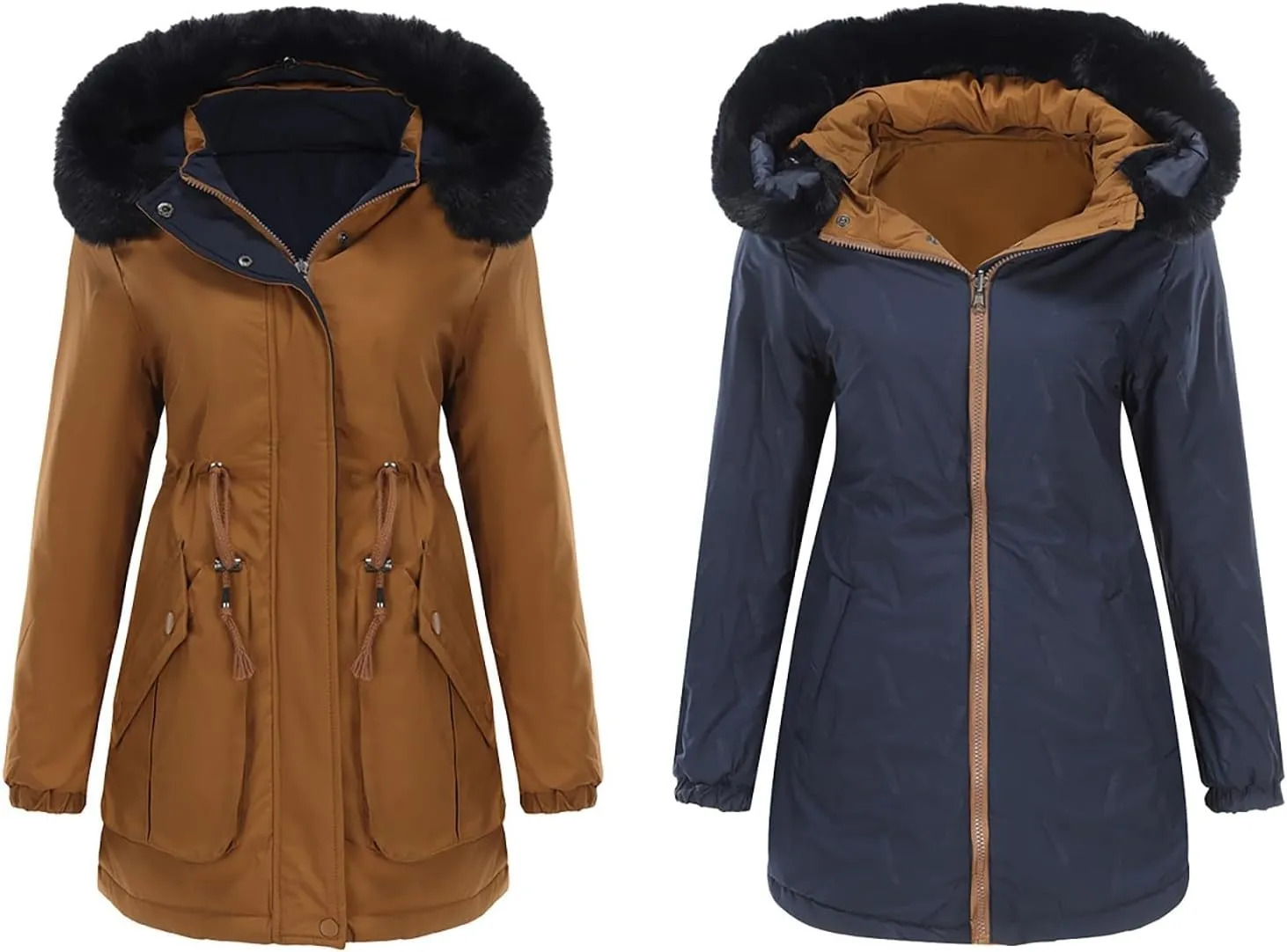 Puffer Jacket Womens Warm Winter Down Coats Long Length Quilted Maxi Puffer Solid Color Zip Overcoat with Fur Hood