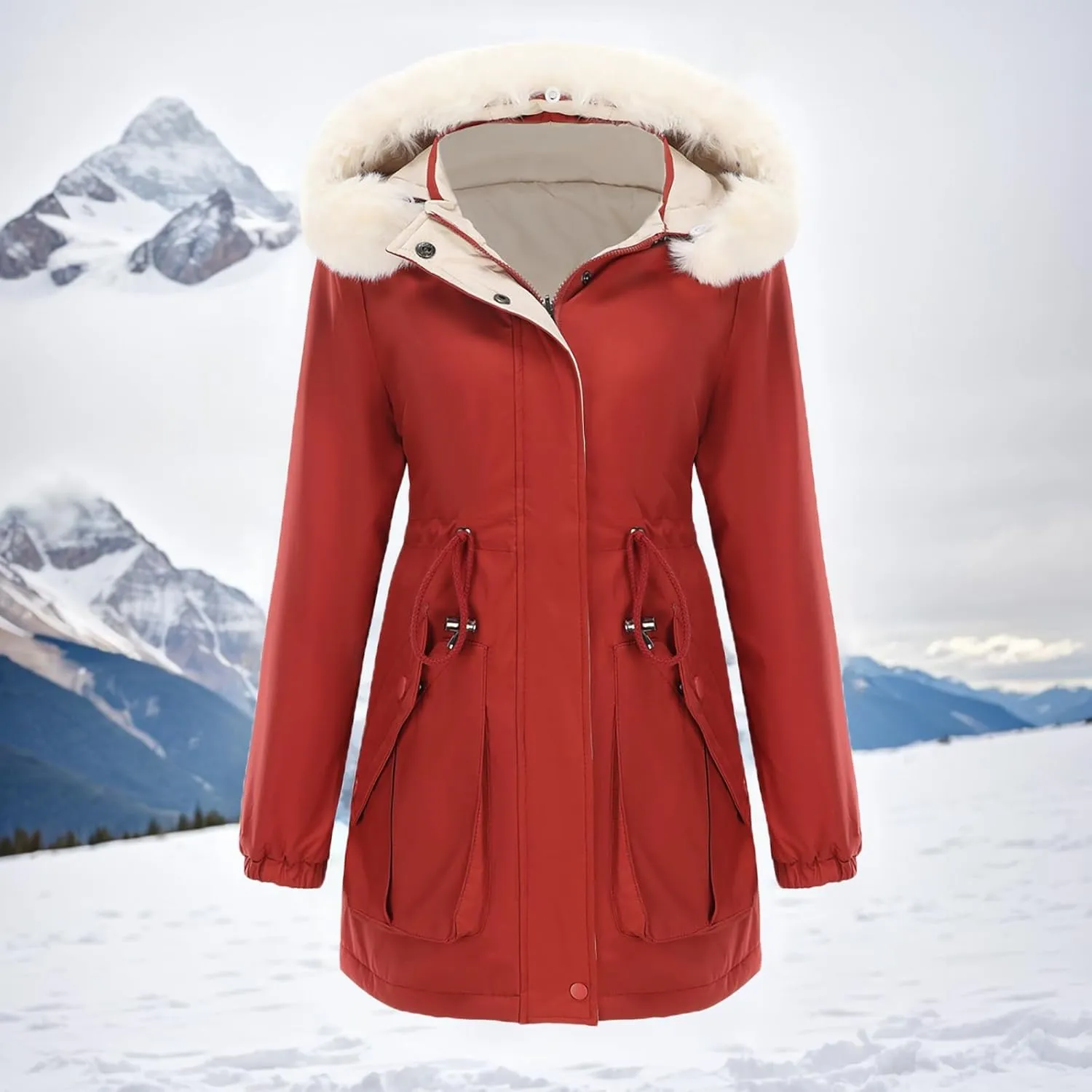 Puffer Jacket Womens Warm Winter Down Coats Long Length Quilted Maxi Puffer Solid Color Zip Overcoat with Fur Hood