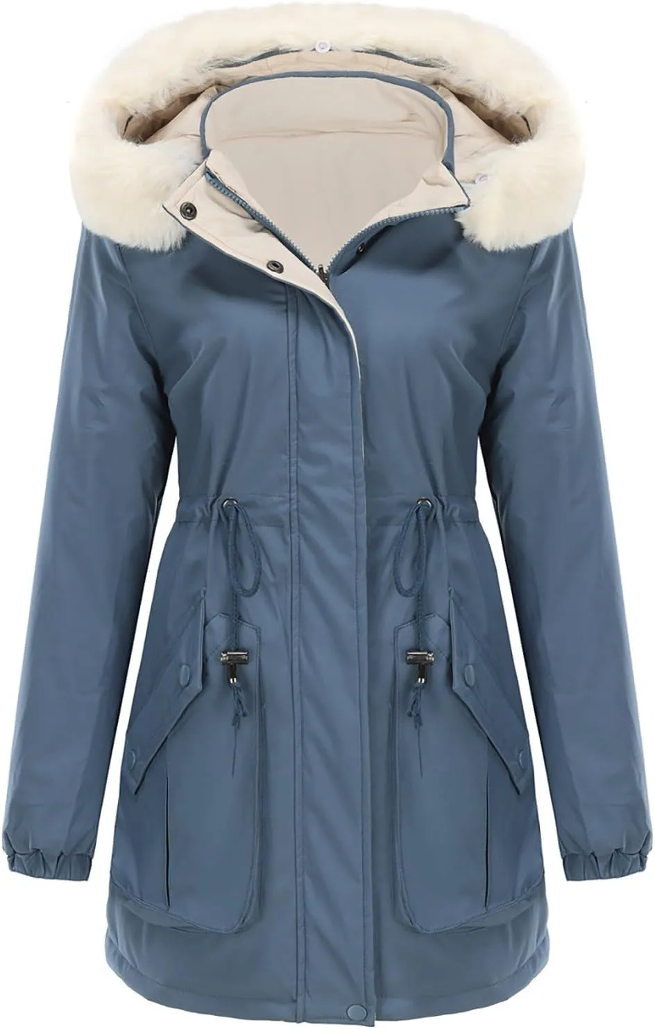 Puffer Jacket Womens Warm Winter Down Coats Long Length Quilted Maxi Puffer Solid Color Zip Overcoat with Fur Hood