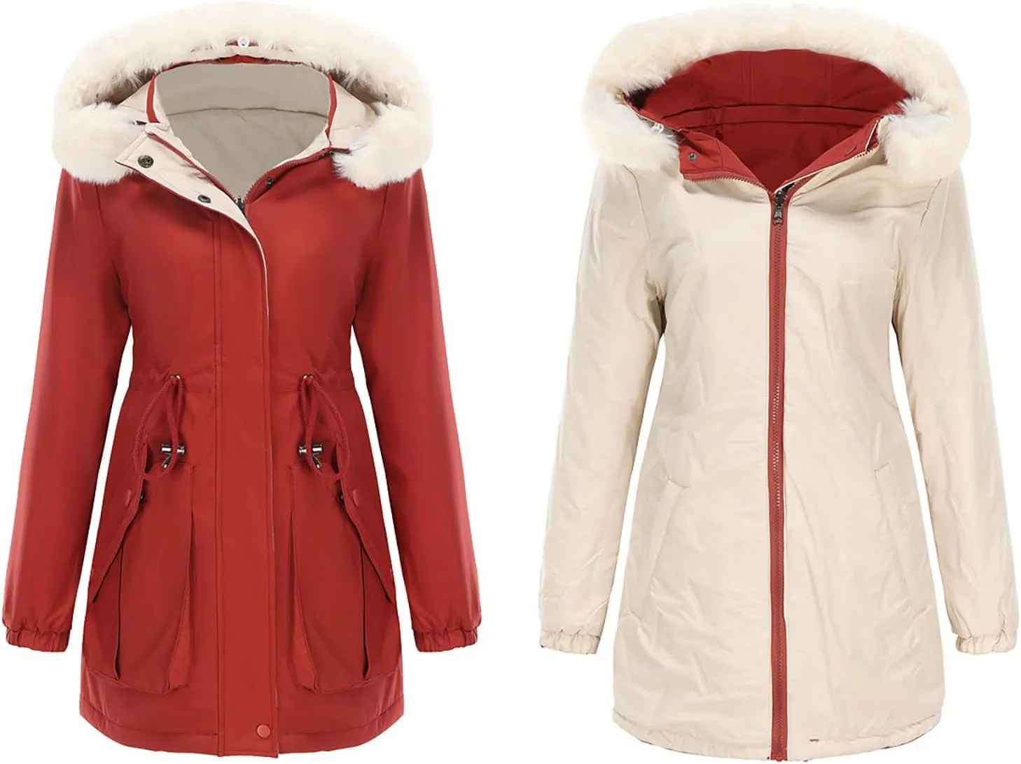 Puffer Jacket Womens Warm Winter Down Coats Long Length Quilted Maxi Puffer Solid Color Zip Overcoat with Fur Hood