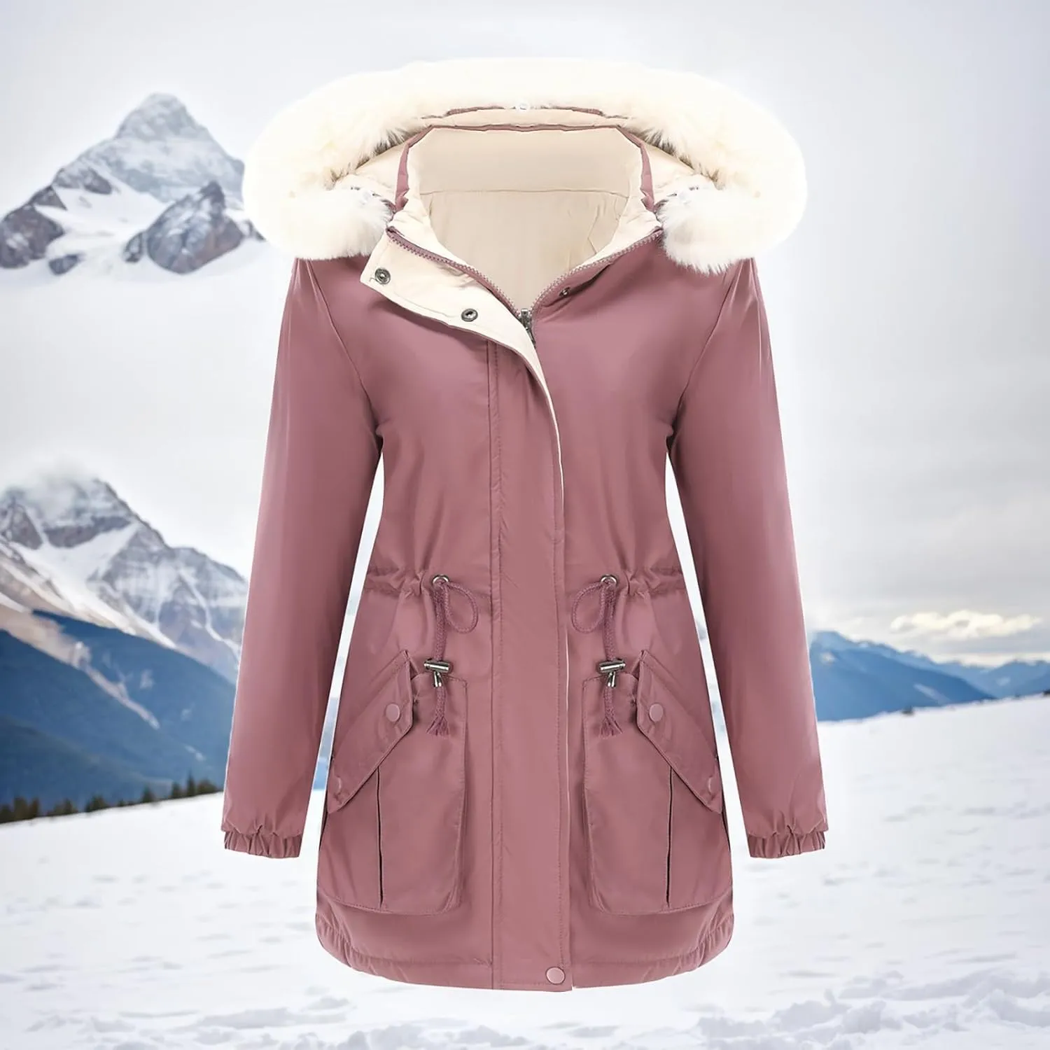 Puffer Jacket Womens Warm Winter Down Coats Long Length Quilted Maxi Puffer Solid Color Zip Overcoat with Fur Hood