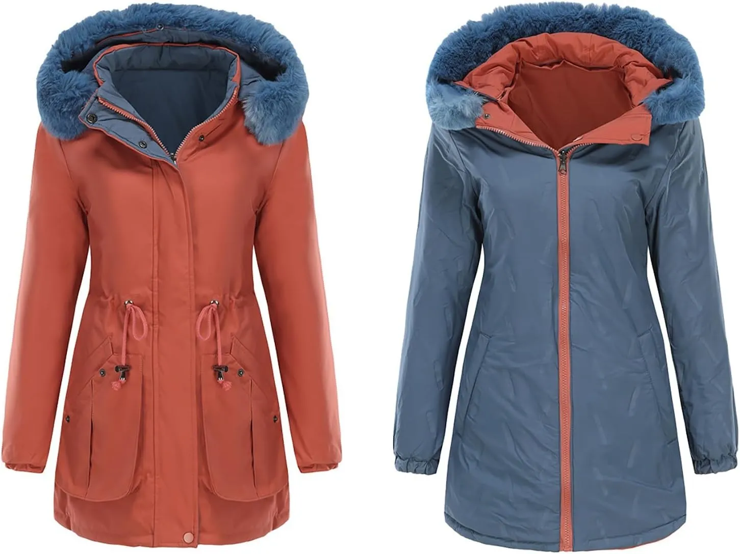 Puffer Jacket Womens Warm Winter Down Coats Long Length Quilted Maxi Puffer Solid Color Zip Overcoat with Fur Hood