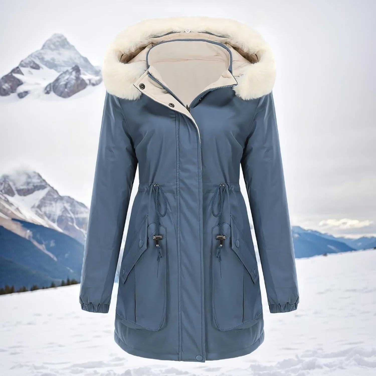 Puffer Jacket Womens Warm Winter Down Coats Long Length Quilted Maxi Puffer Solid Color Zip Overcoat with Fur Hood