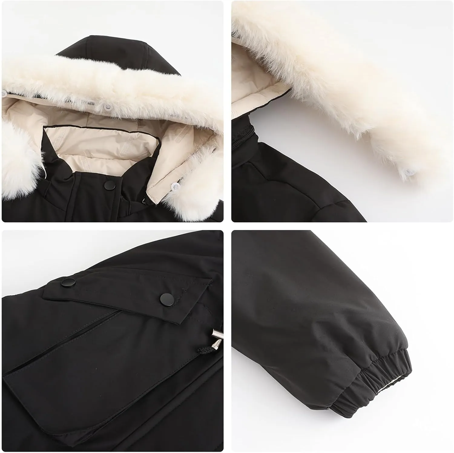 Puffer Jacket Womens Warm Winter Down Coats Long Length Quilted Maxi Puffer Solid Color Zip Overcoat with Fur Hood