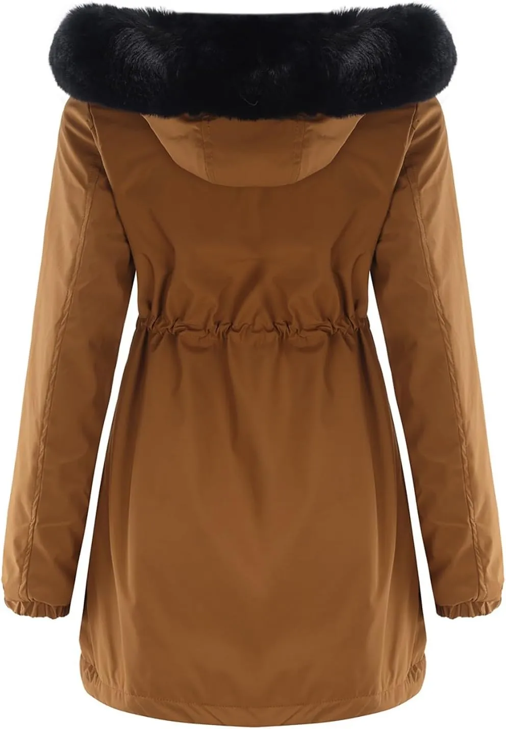 Puffer Jacket Womens Warm Winter Down Coats Long Length Quilted Maxi Puffer Solid Color Zip Overcoat with Fur Hood