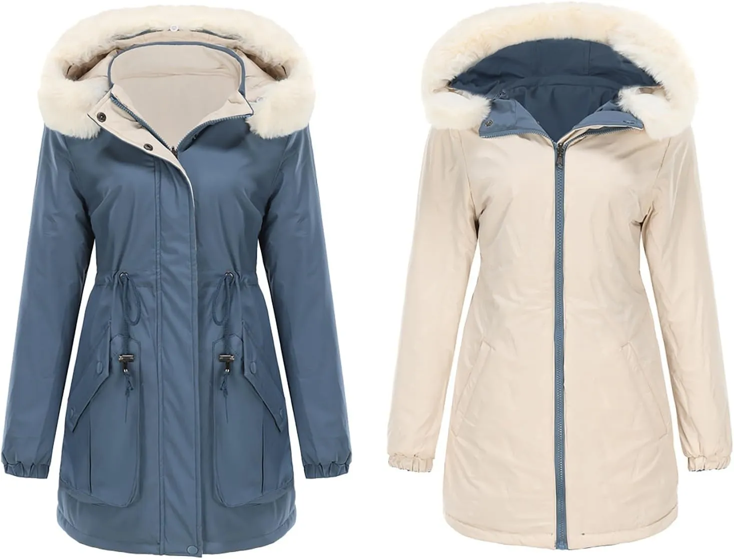 Puffer Jacket Womens Warm Winter Down Coats Long Length Quilted Maxi Puffer Solid Color Zip Overcoat with Fur Hood