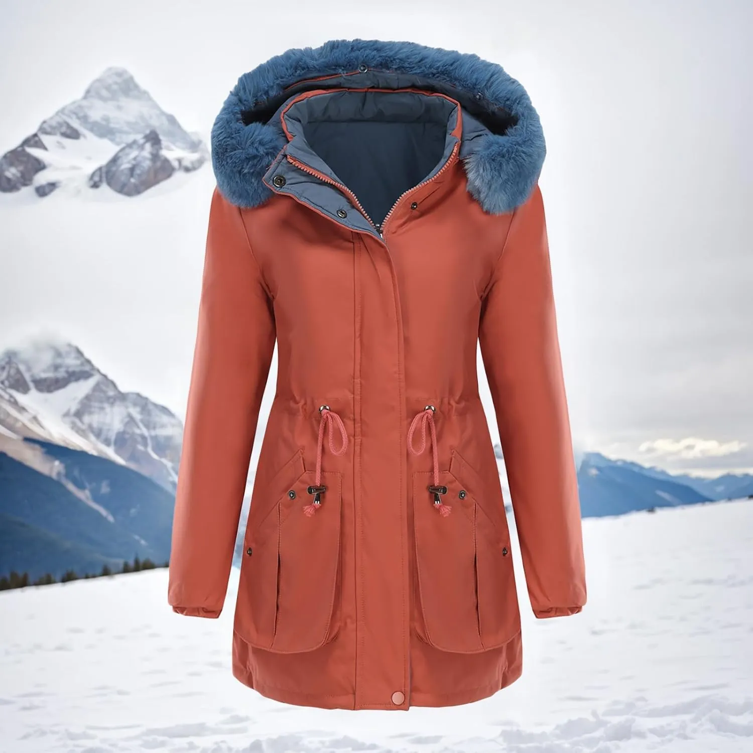 Puffer Jacket Womens Warm Winter Down Coats Long Length Quilted Maxi Puffer Solid Color Zip Overcoat with Fur Hood