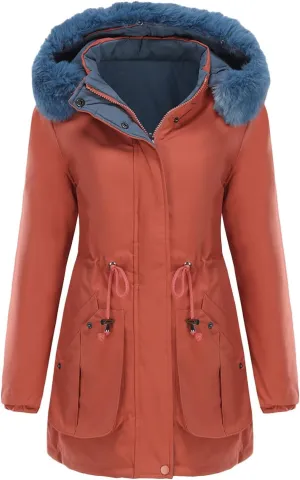 Puffer Jacket Womens Warm Winter Down Coats Long Length Quilted Maxi Puffer Solid Color Zip Overcoat with Fur Hood