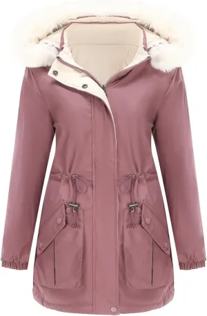 Puffer Jacket Womens Warm Winter Down Coats Long Length Quilted Maxi Puffer Solid Color Zip Overcoat with Fur Hood