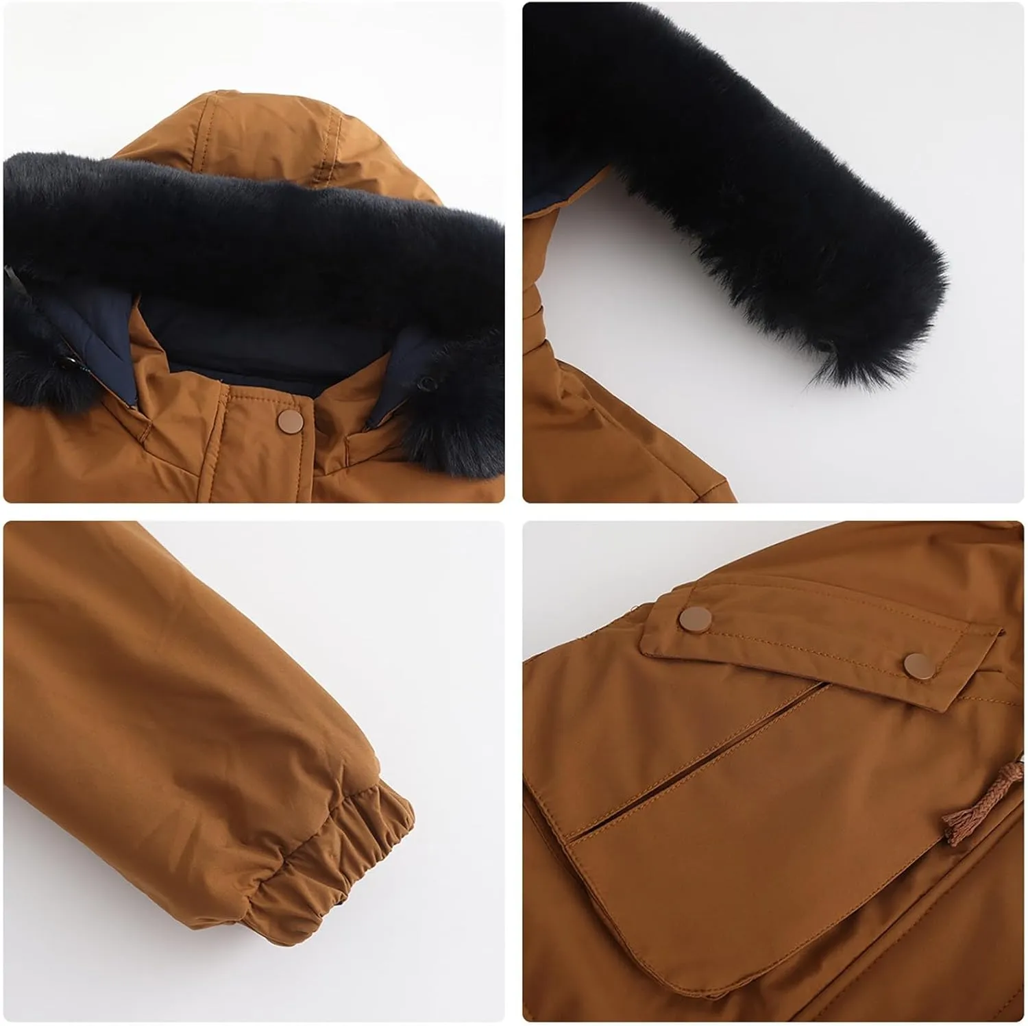 Puffer Jacket Womens Warm Winter Down Coats Long Length Quilted Maxi Puffer Solid Color Zip Overcoat with Fur Hood