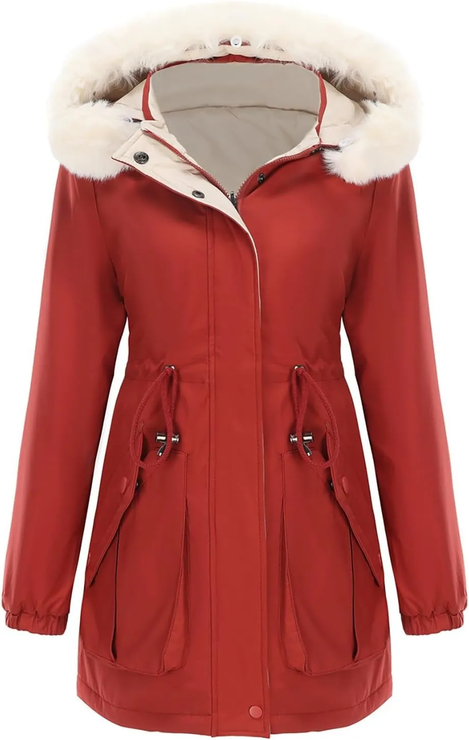 Puffer Jacket Womens Warm Winter Down Coats Long Length Quilted Maxi Puffer Solid Color Zip Overcoat with Fur Hood