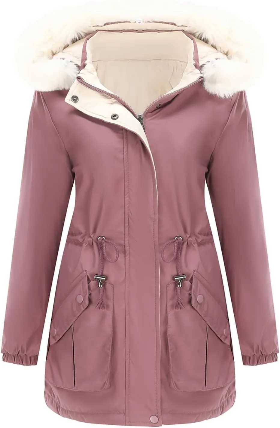 Puffer Jacket Womens Warm Winter Down Coats Long Length Quilted Maxi Puffer Solid Color Zip Overcoat with Fur Hood