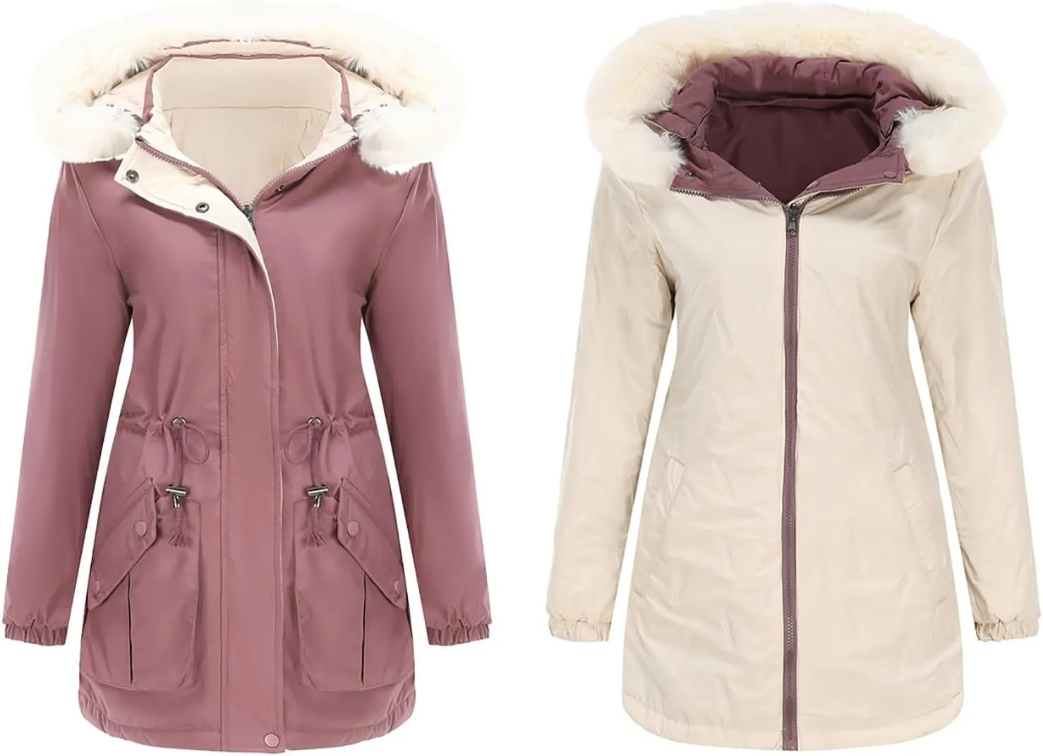 Puffer Jacket Womens Warm Winter Down Coats Long Length Quilted Maxi Puffer Solid Color Zip Overcoat with Fur Hood