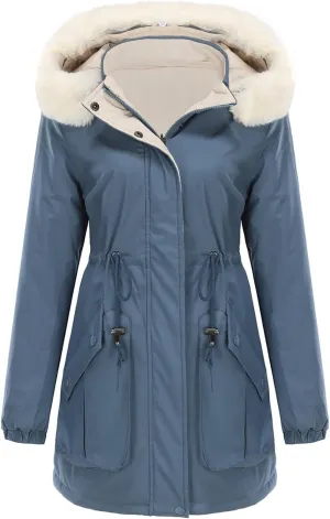Puffer Jacket Womens Warm Winter Down Coats Long Length Quilted Maxi Puffer Solid Color Zip Overcoat with Fur Hood