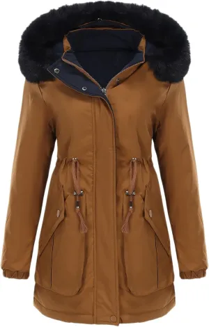 Puffer Jacket Womens Warm Winter Down Coats Long Length Quilted Maxi Puffer Solid Color Zip Overcoat with Fur Hood