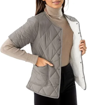 Quilted Jackets for Women Lightweight Petite Puffer Down Jacket Parkas Button Fleece Sherpa Short Sleeve Winter Coat