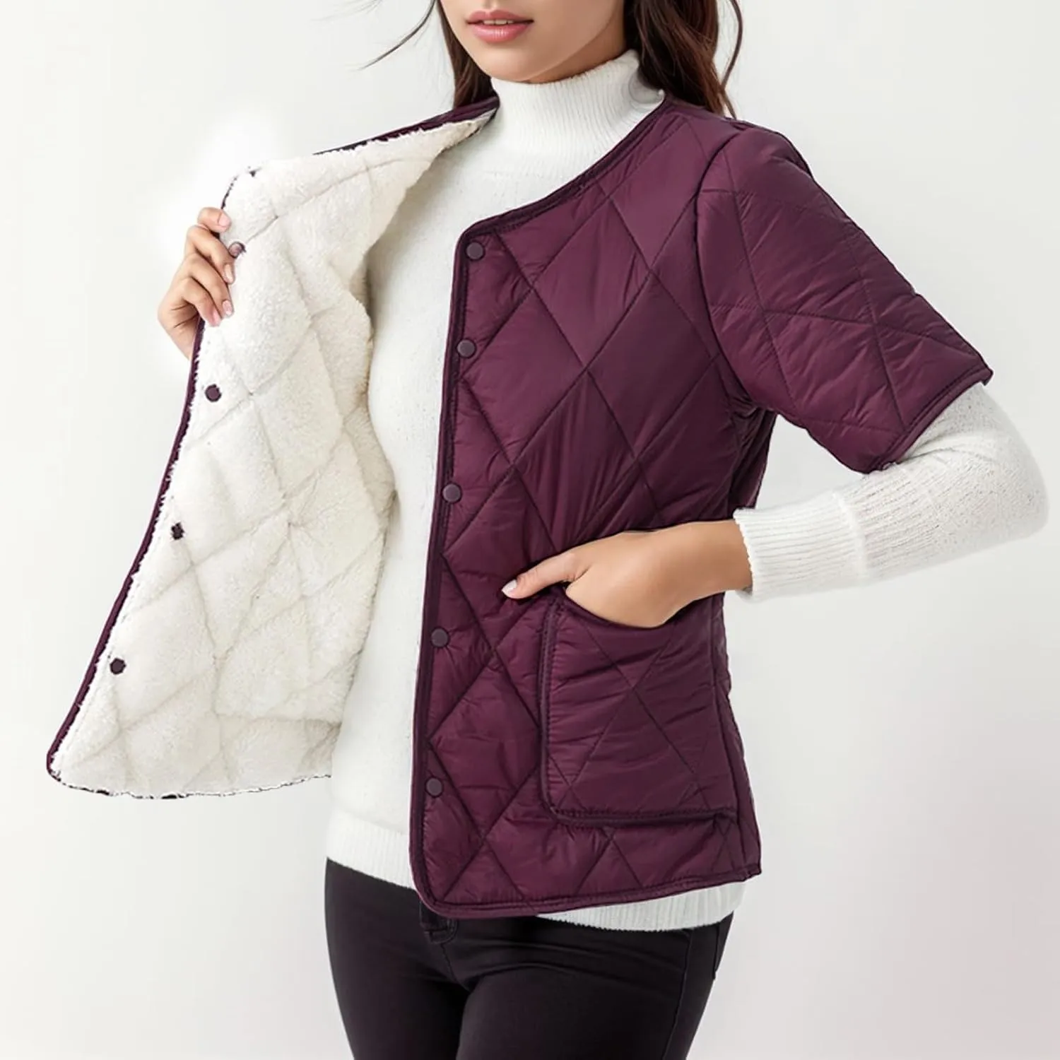 Quilted Jackets for Women Lightweight Petite Puffer Down Jacket Parkas Button Fleece Sherpa Short Sleeve Winter Coat