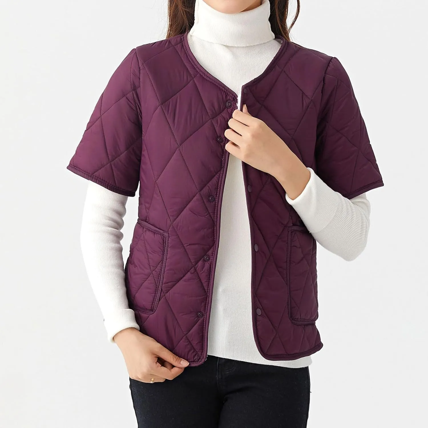 Quilted Jackets for Women Lightweight Petite Puffer Down Jacket Parkas Button Fleece Sherpa Short Sleeve Winter Coat