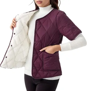 Quilted Jackets for Women Lightweight Petite Puffer Down Jacket Parkas Button Fleece Sherpa Short Sleeve Winter Coat