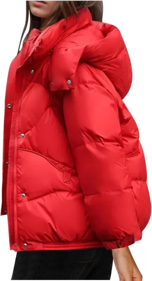 Quilted Jackets for Women Puffy Bubble Puffer Coat Winter Loose Outerwear Warm Down Jackets with Removable Hood