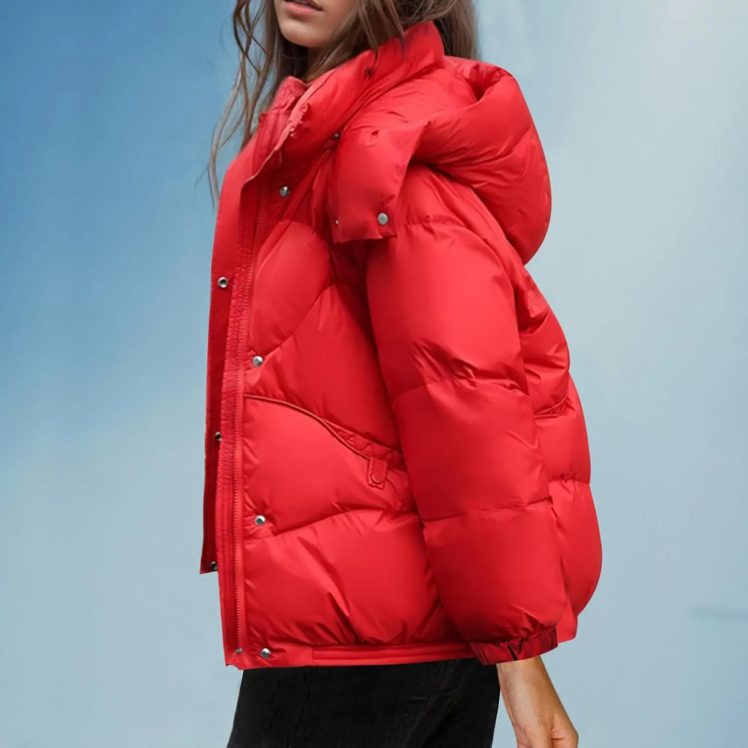 Quilted Jackets for Women Puffy Bubble Puffer Coat Winter Loose Outerwear Warm Down Jackets with Removable Hood