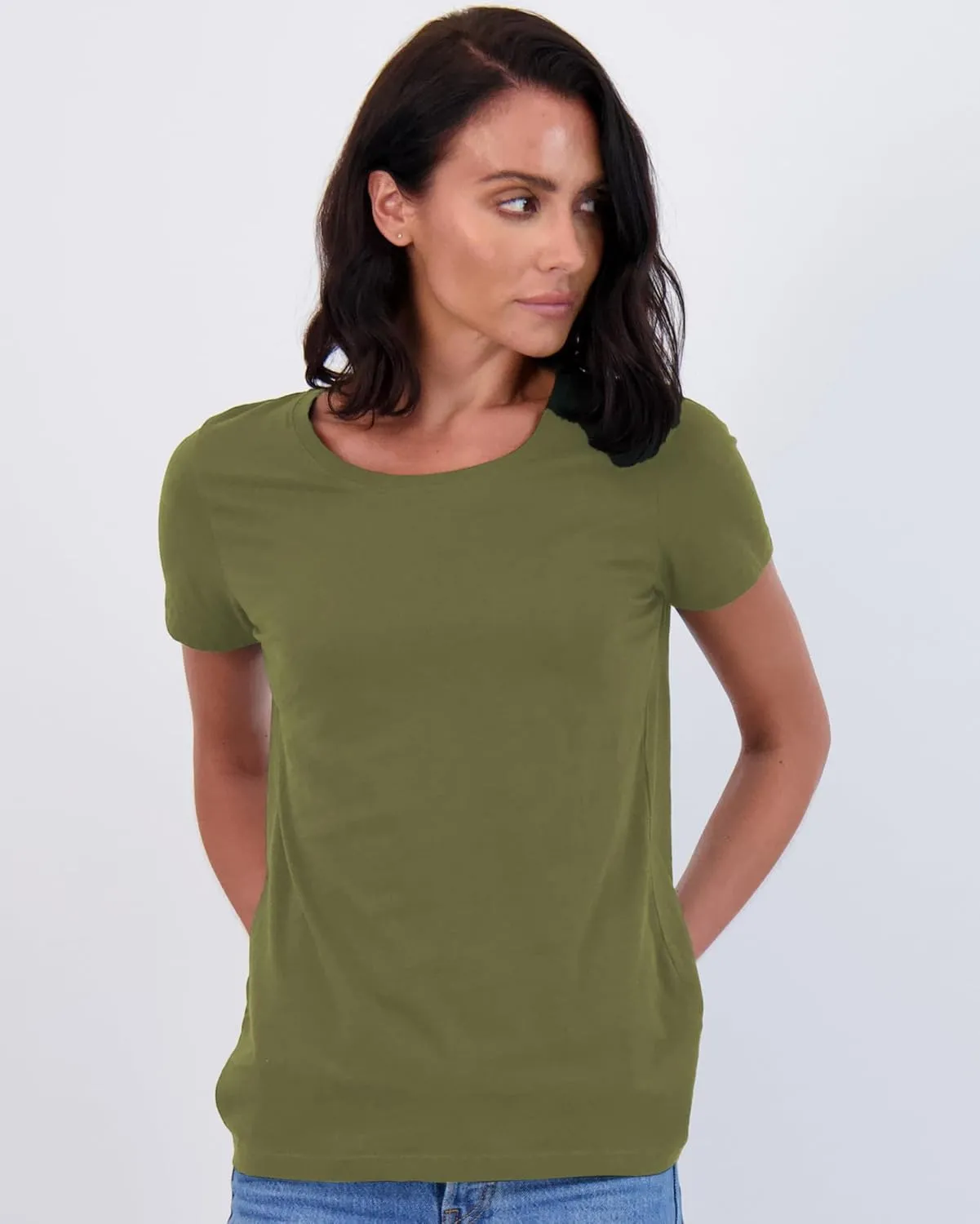 Real Essentials 4 Pack: Women's Classic-Fit Cotton Short-Sleeve Scoop Crew Neck T-Shirt (Available in Plus Size)