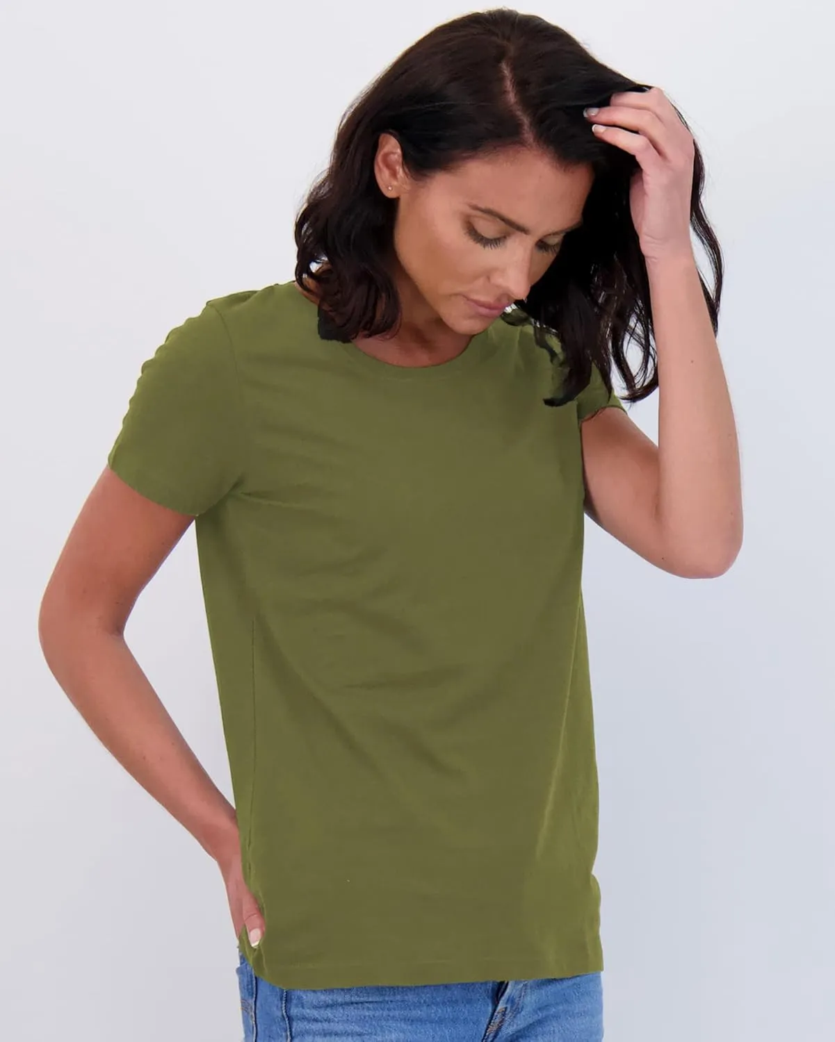 Real Essentials 4 Pack: Women's Classic-Fit Cotton Short-Sleeve Scoop Crew Neck T-Shirt (Available in Plus Size)