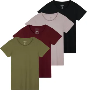 Real Essentials 4 Pack: Women's Classic-Fit Cotton Short-Sleeve Scoop Crew Neck T-Shirt (Available in Plus Size)