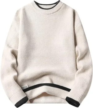 Relaxed Fit Cable Ribbed Pullover Oversize Vintage Sweaters Unisex Crewneck Knitted Tops Men's Knitted Sweater Loose
