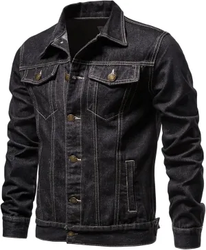 RTRDE Men's Casual Jacket Slim Fit Casual Denim Jacket Solid Color Lapel Long Sleeve Jean Jackets Denim, M-4XL