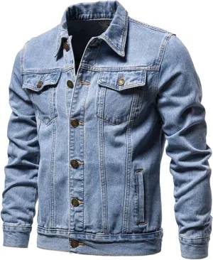 RTRDE Men's Casual Jacket Slim Fit Casual Denim Jacket Solid Color Lapel Long Sleeve Jean Jackets Denim, M-4XL