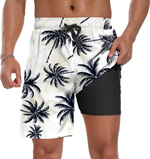 Sailwind Men Swim Trunks with Compression Liner 9" Beach Shorts Quick Dry with Zipper Pockets Board Shorts