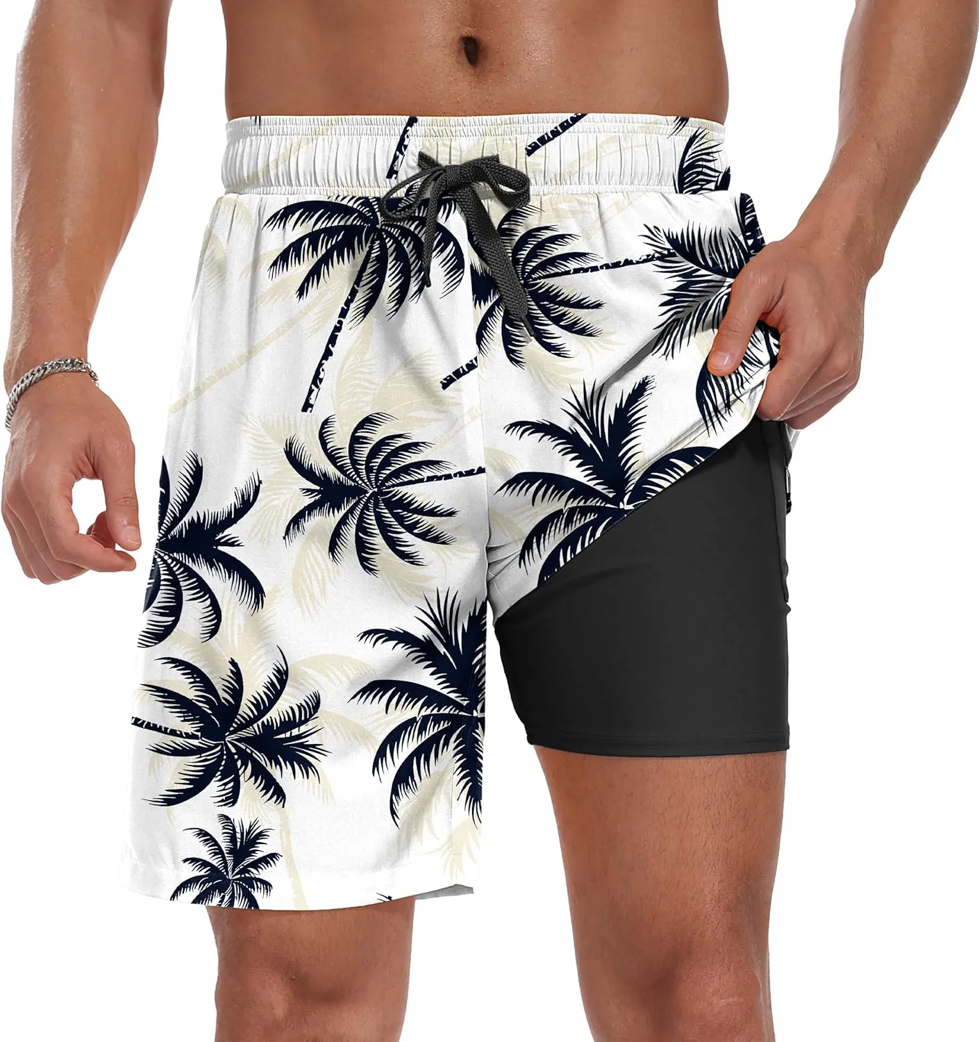 Sailwind Men Swim Trunks with Compression Liner 9" Beach Shorts Quick Dry with Zipper Pockets Board Shorts