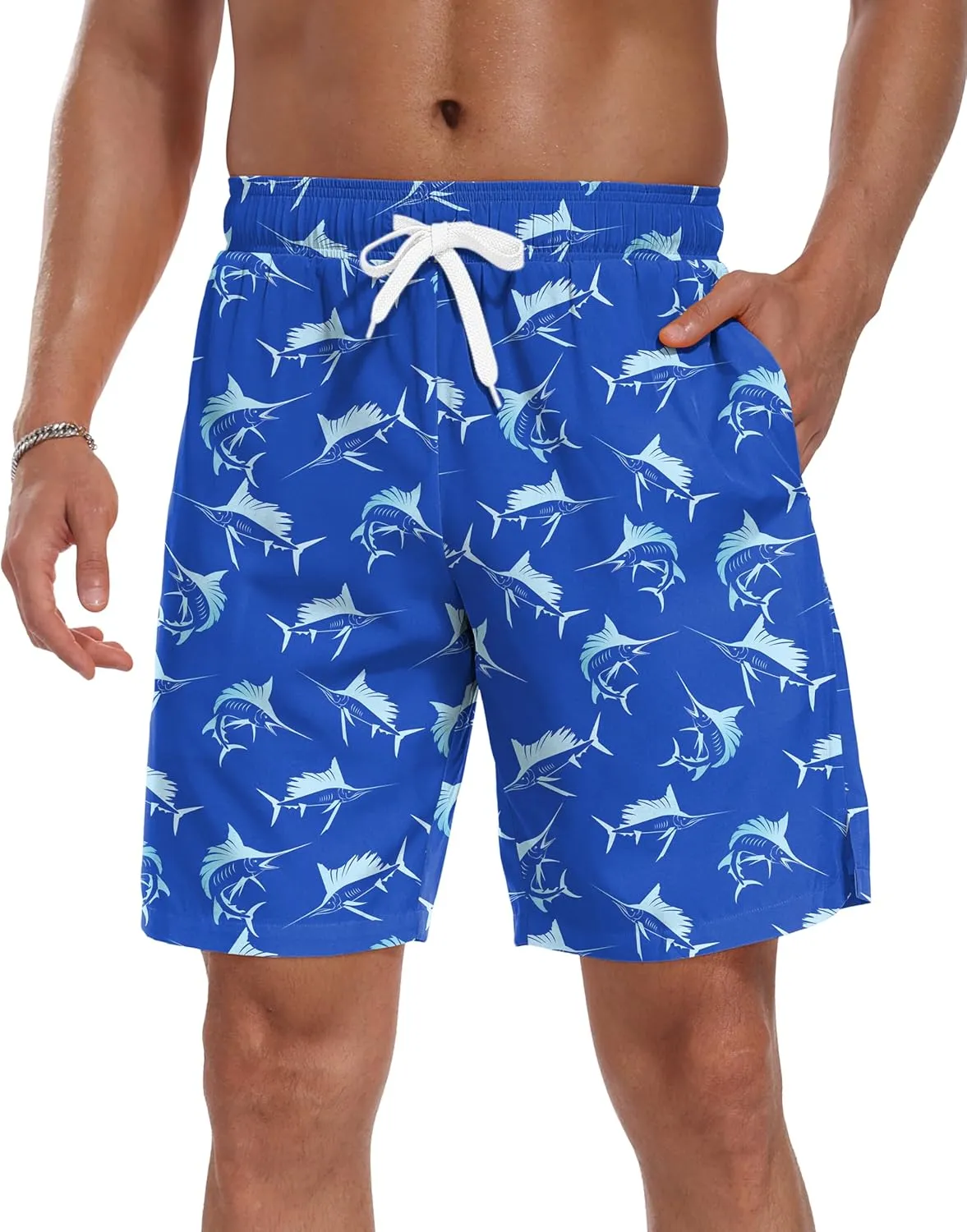Sailwind Men Swim Trunks with Compression Liner 9" Beach Shorts Quick Dry with Zipper Pockets Board Shorts