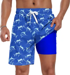 Sailwind Men Swim Trunks with Compression Liner 9" Beach Shorts Quick Dry with Zipper Pockets Board Shorts