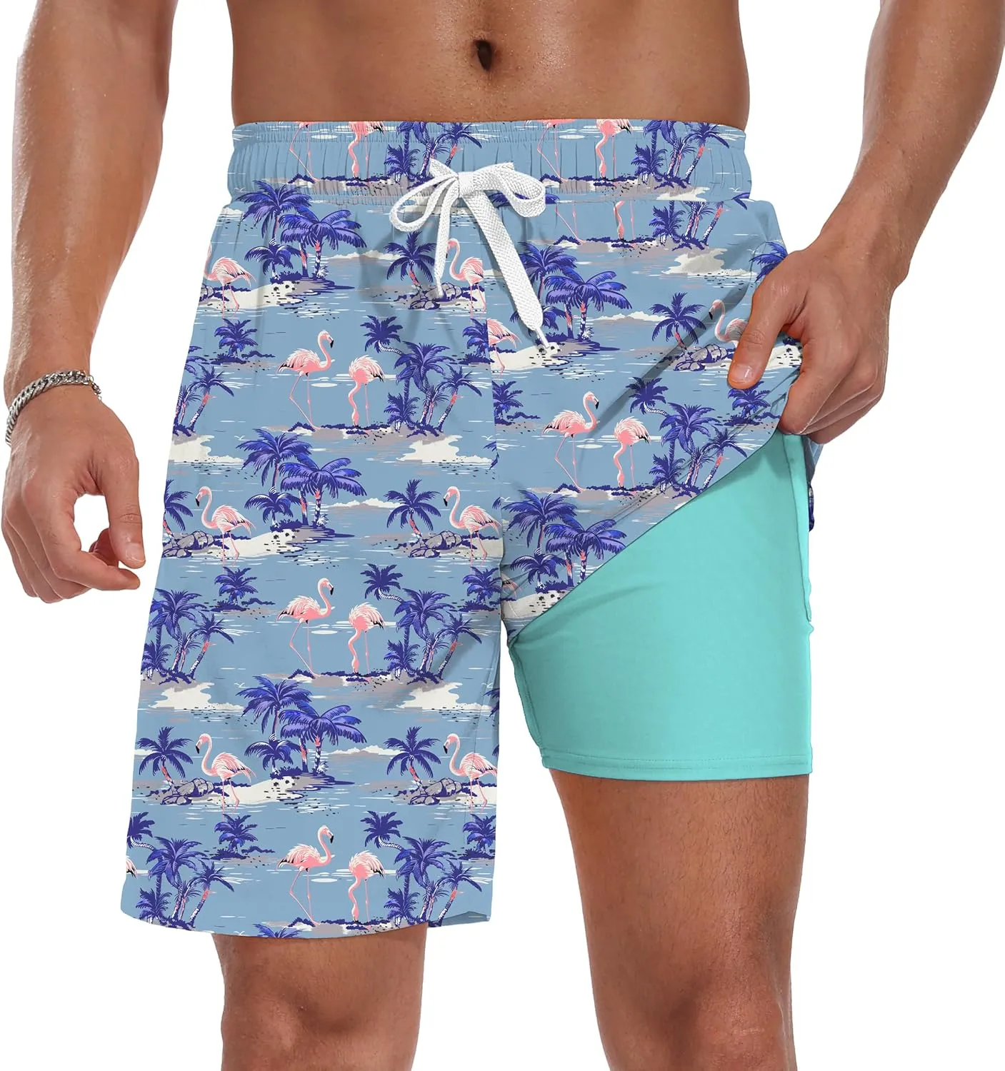 Sailwind Men Swim Trunks with Compression Liner 9" Beach Shorts Quick Dry with Zipper Pockets Board Shorts