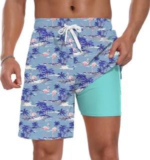 Sailwind Men Swim Trunks with Compression Liner 9" Beach Shorts Quick Dry with Zipper Pockets Board Shorts