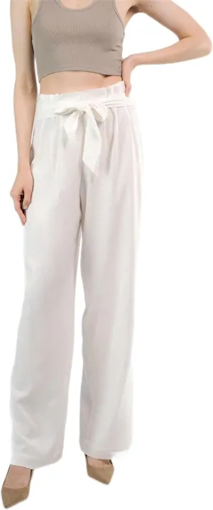 SANDY & SID Womens Linen Pants High Waist Wide Leg Fabric Tie Paperpag Trousers Summer Casual Work Beach Wear