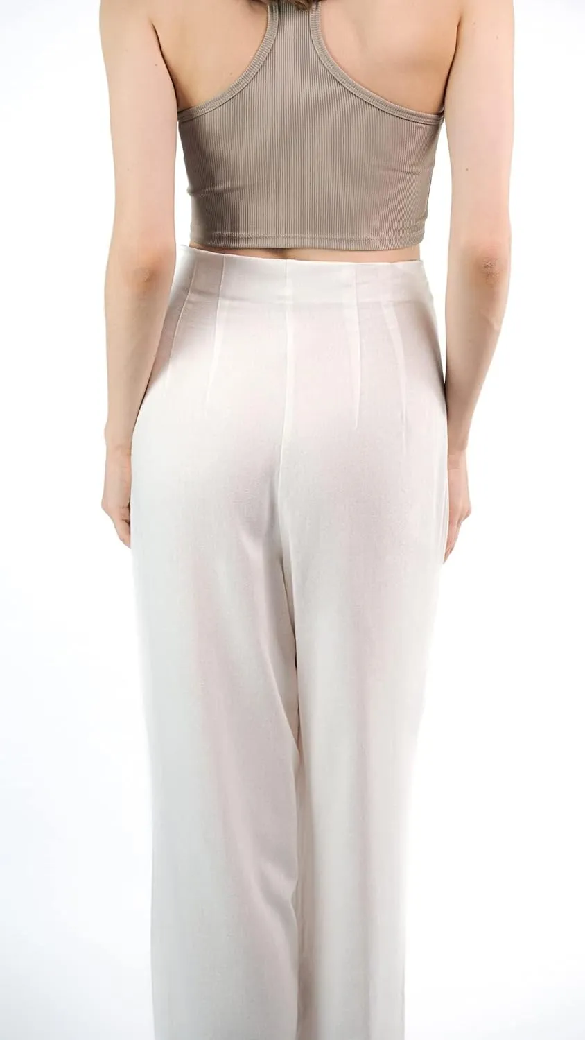 SANDY & SID Womens Linen Pants High Waist Wide Leg Fabric Tie Paperpag Trousers Summer Casual Work Beach Wear