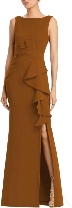 Satin Mermaid Mother of The Bride Dresses Sleeveless Ruched Long Slit Formal Dresses Bodycon Cocktail Gowns XOD0366