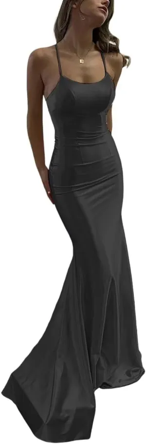 Satin Mermaid Prom Dresses 2025 Spaghetti Straps Corset Women Formal Evening Party Gowns Scoop Neck Bridesmaid Dresses