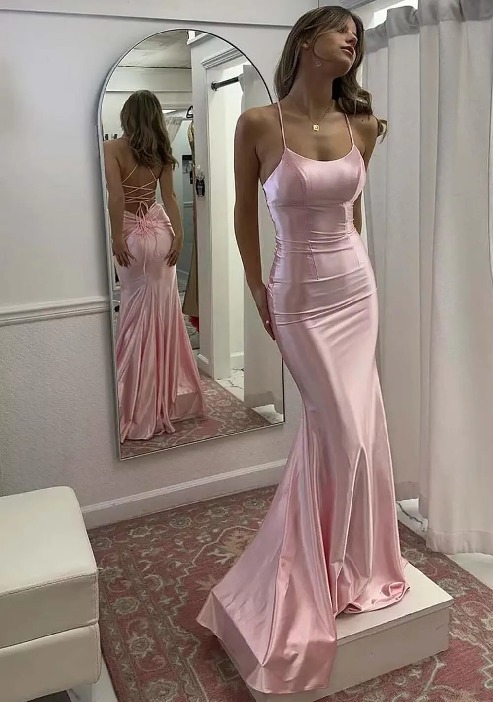 Satin Mermaid Prom Dresses 2025 Spaghetti Straps Corset Women Formal Evening Party Gowns Scoop Neck Bridesmaid Dresses