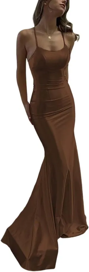 Satin Mermaid Prom Dresses 2025 Spaghetti Straps Corset Women Formal Evening Party Gowns Scoop Neck Bridesmaid Dresses