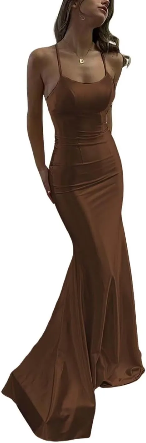 Satin Mermaid Prom Dresses 2025 Spaghetti Straps Corset Women Formal Evening Party Gowns Scoop Neck Bridesmaid Dresses