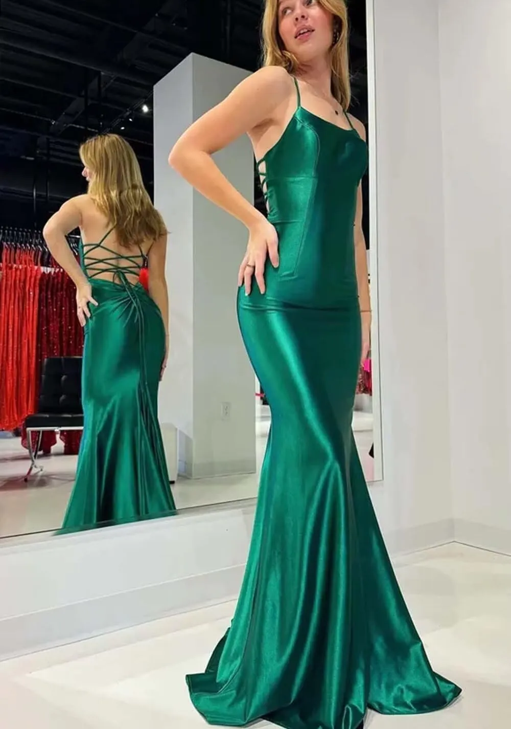 Satin Mermaid Prom Dresses 2025 Spaghetti Straps Corset Women Formal Evening Party Gowns Scoop Neck Bridesmaid Dresses