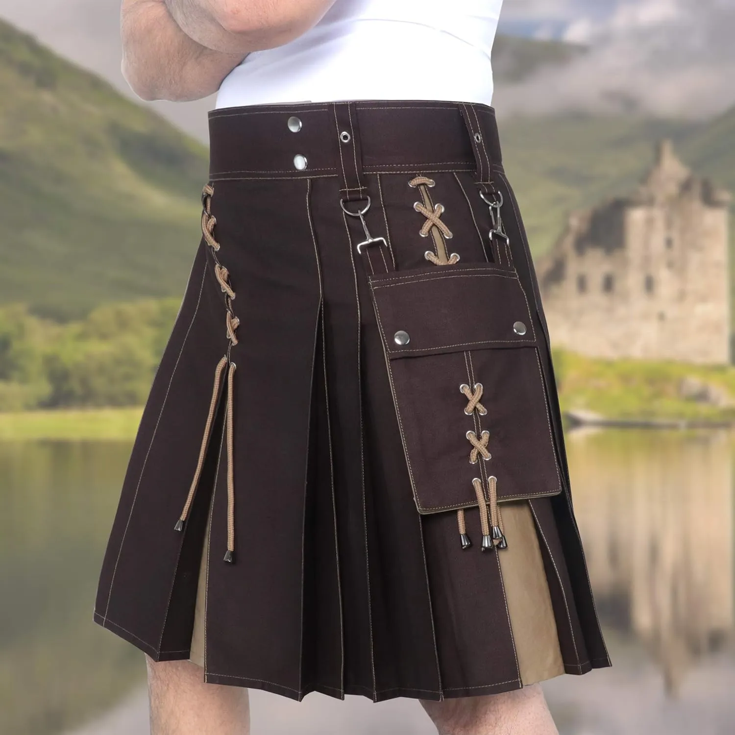 Scottish Modern Two Tone Cotton Utility Kilts for Men-Sports Utility Kilt-Wedding Kilt