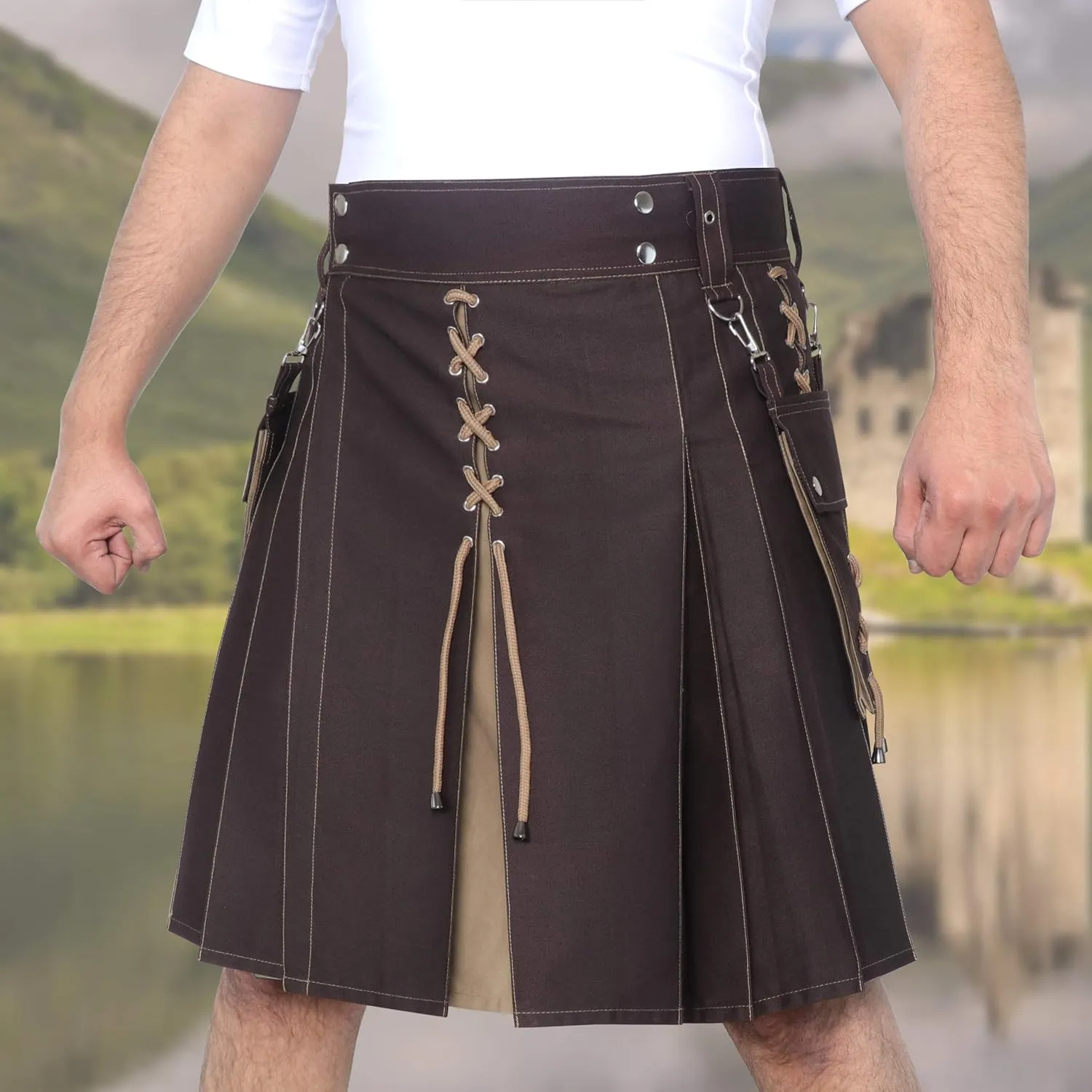 Scottish Modern Two Tone Cotton Utility Kilts for Men-Sports Utility Kilt-Wedding Kilt